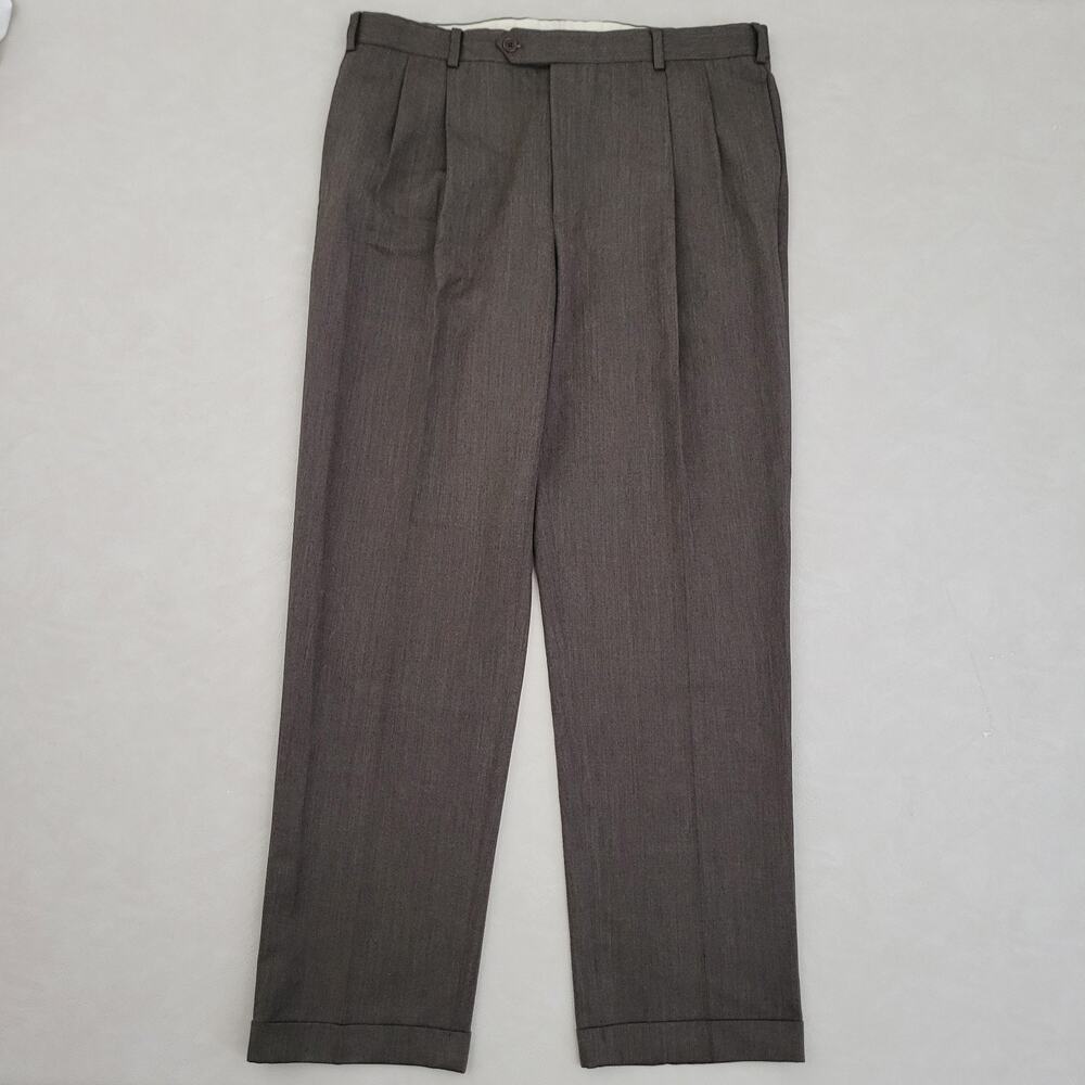Brooks Brothers Pants Men 38x32 Brown Madison Fit 100% Wool Chino Trousers - Picture 2 of 11